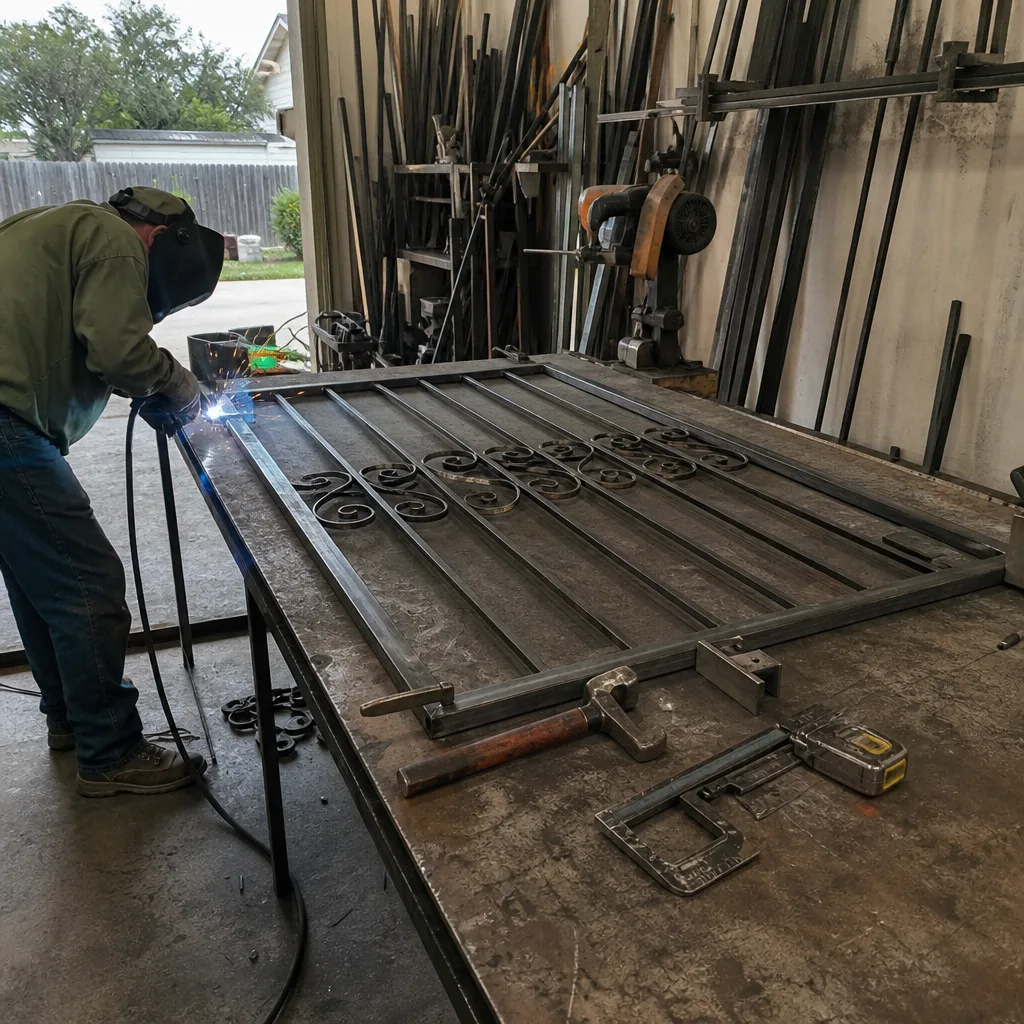 Metalworker performing professional gate welding and fabrication in a workshop nationwide